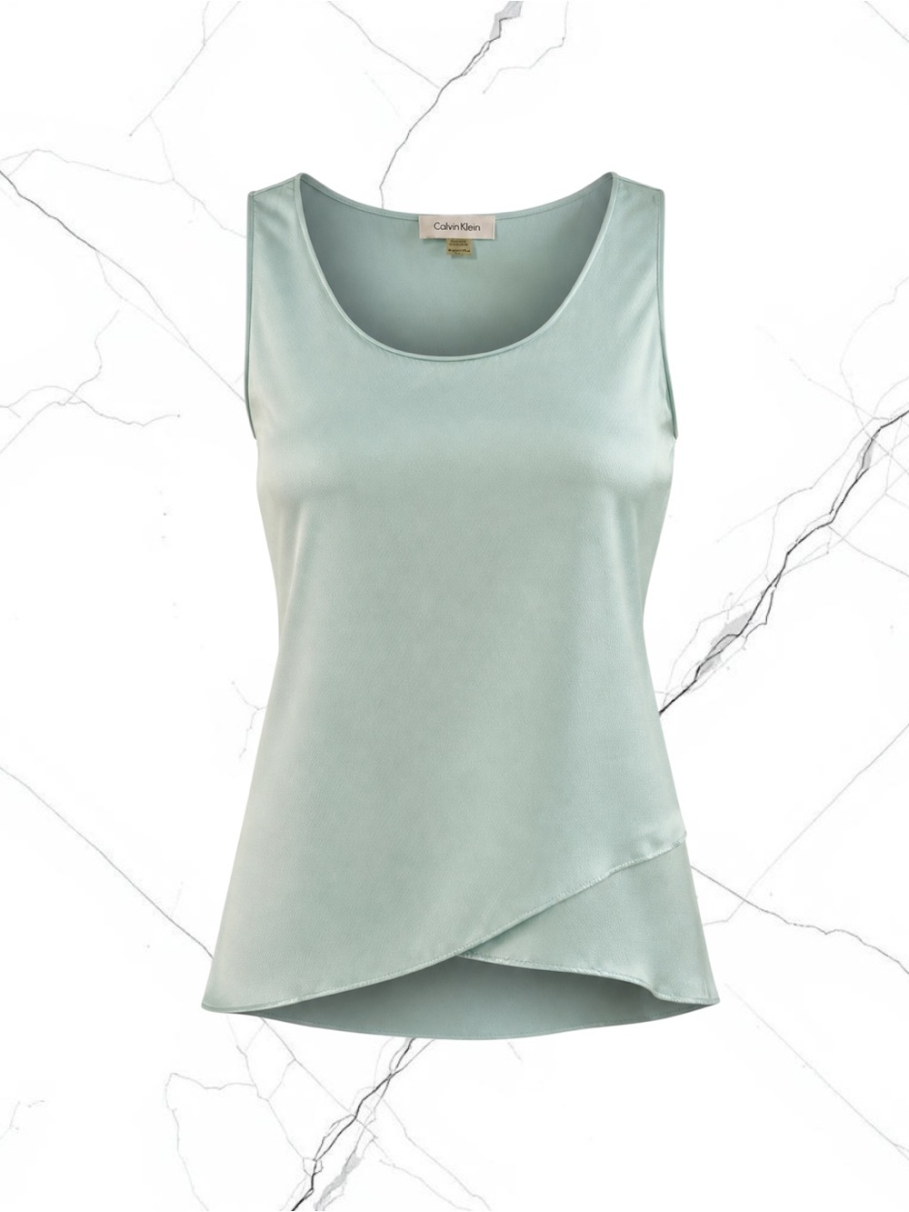 Vintage Calvin Klein Women's Mint Sleeveless Satin Tank